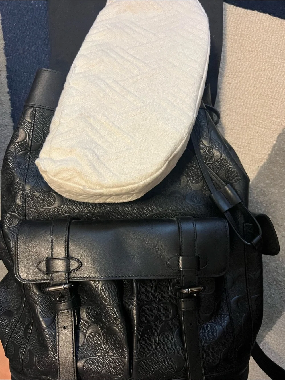 Coach Mens Hudson Backpack in Black Debossed Signature Leather